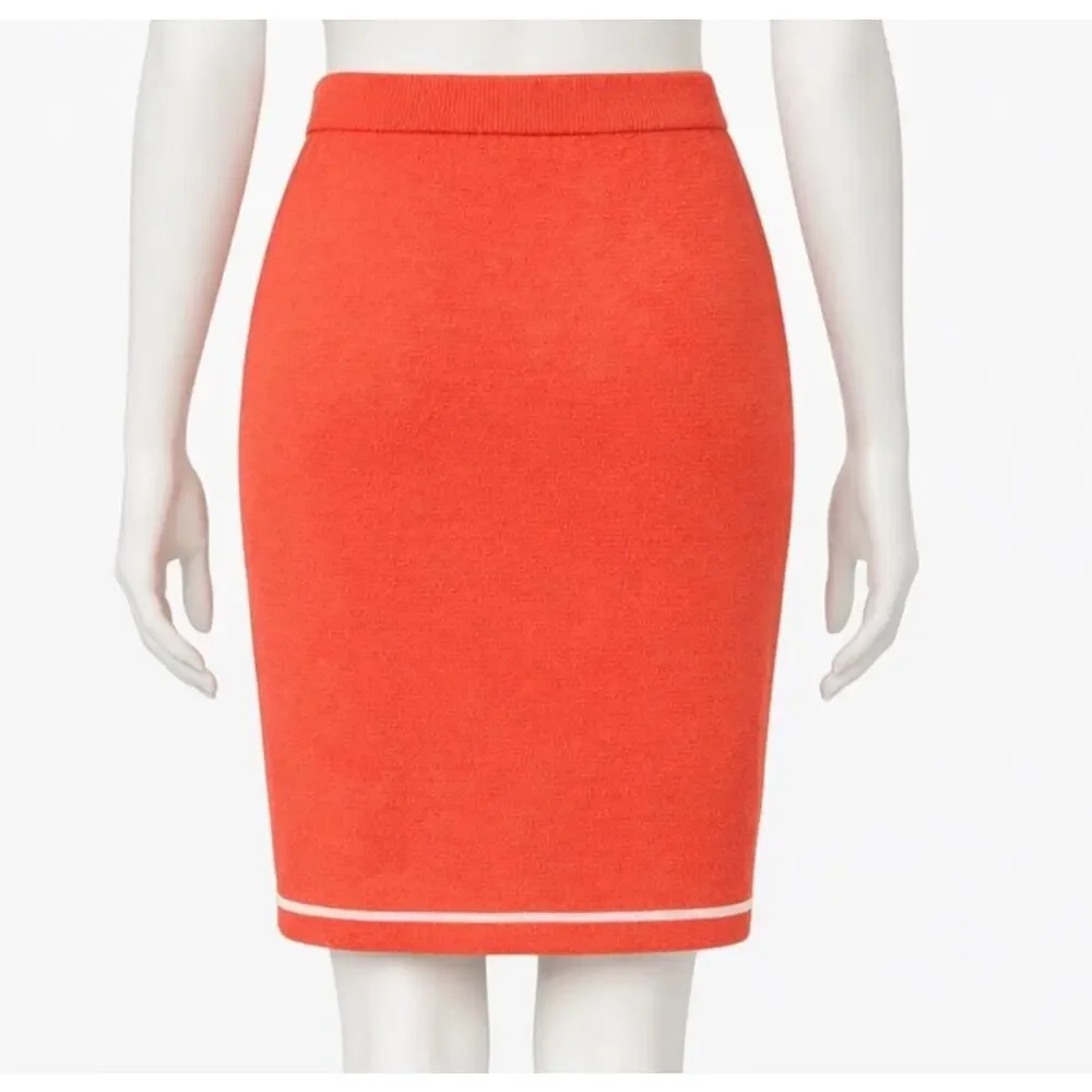 St. John Collection by Marie Gray Santana Knit Skirt Coral Orange Trim Size 8